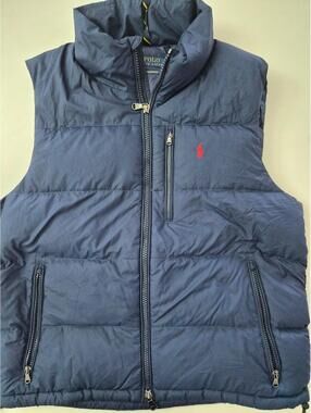 Polo Ralph Lauren Performance Down Puffer Vest Mens Large Navy Red Pony Full Zip